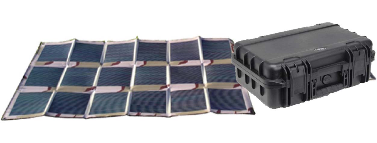 Light-weight, portable solar panels, charge controllers and storage batteries.